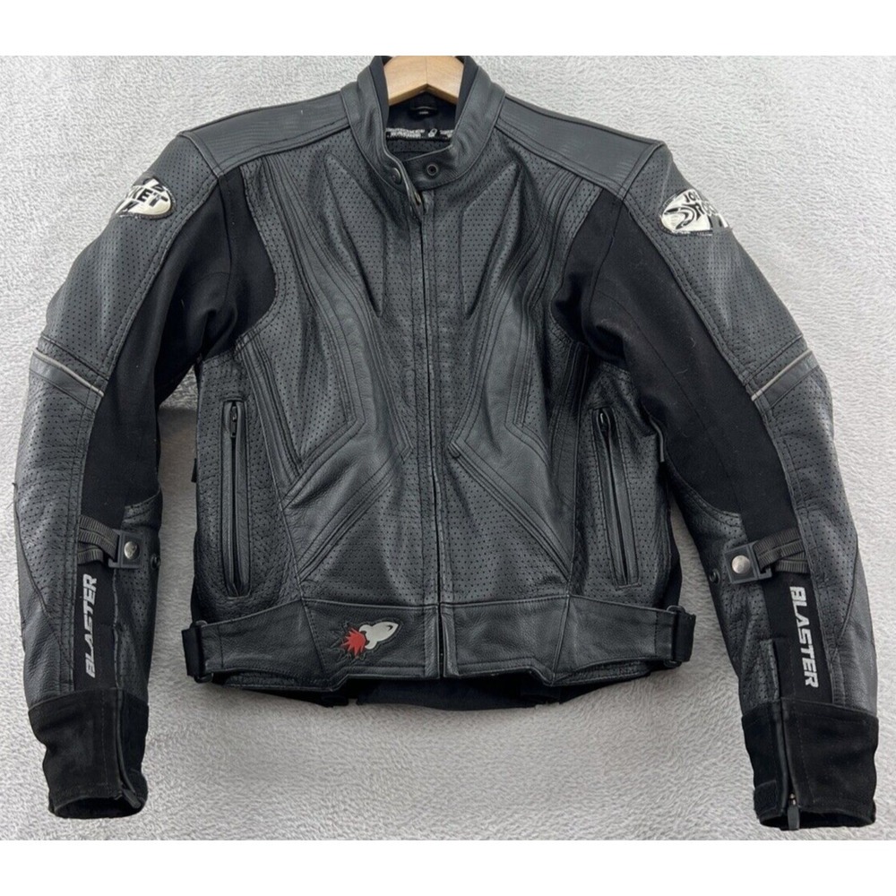 Joe Rocket Jacket Mens Small Motorcycle Blaster Leather Black Full Zip Padded